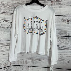 ‎Friends Top Womens Size Small Christmas lights white Tee pop culture Holidays
